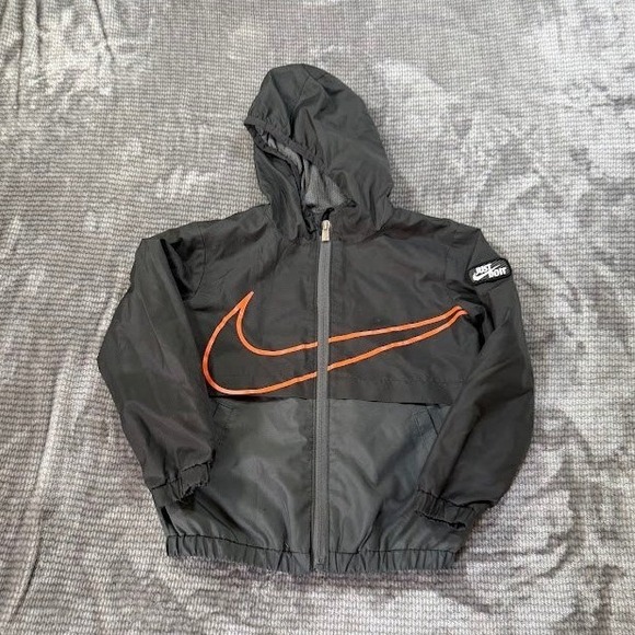 Nike Other - Nike Boys Windbreaker‎ Jacket Black Orange Swoosh Zip Hooded Coat 4T H889-G8N